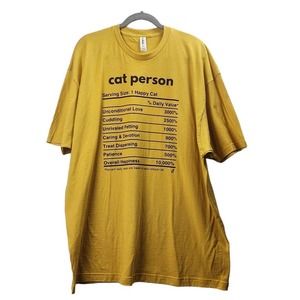 Cat Lady Box Women's Cat Person Nutrition Crew Neck SS T-Shirt Sz 3XL Yellow